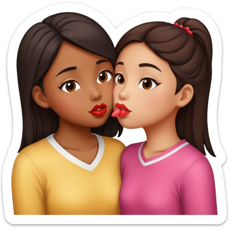 Chinese girl and brown girl kissing on the lips sticker