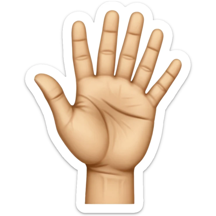 a human right hand emoji giving the "Scram" (Get out of here!) sign with palm facing the viewer, fingers clenched touching the palm, and the thumb extended out to the right side. This emoji can also be used to signify thumbing a ride (hitchhiking). sticker