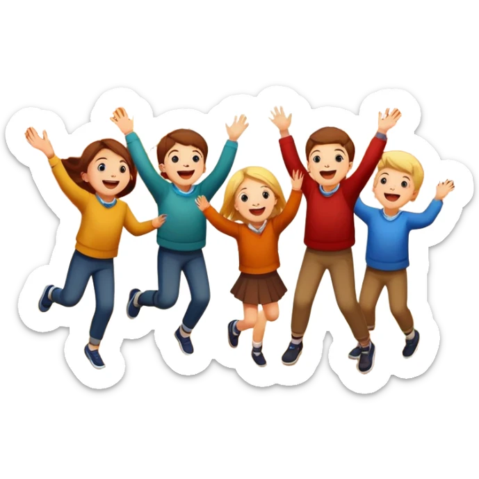 group of kids playing and tossing leaves in the air, autumn background sticker