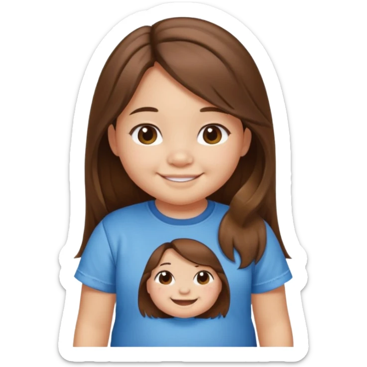 Une petite fille qui a des grosse joux qui est brune qui a les cheveux long et qui a un tee shirt stitch sticker