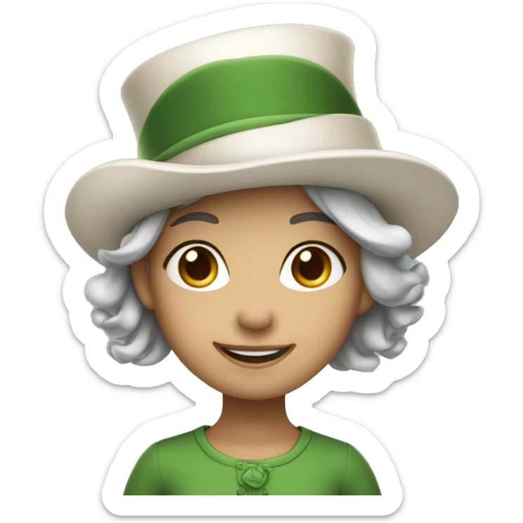 smiling girl- skin white- hair brown - in green top hat sticker