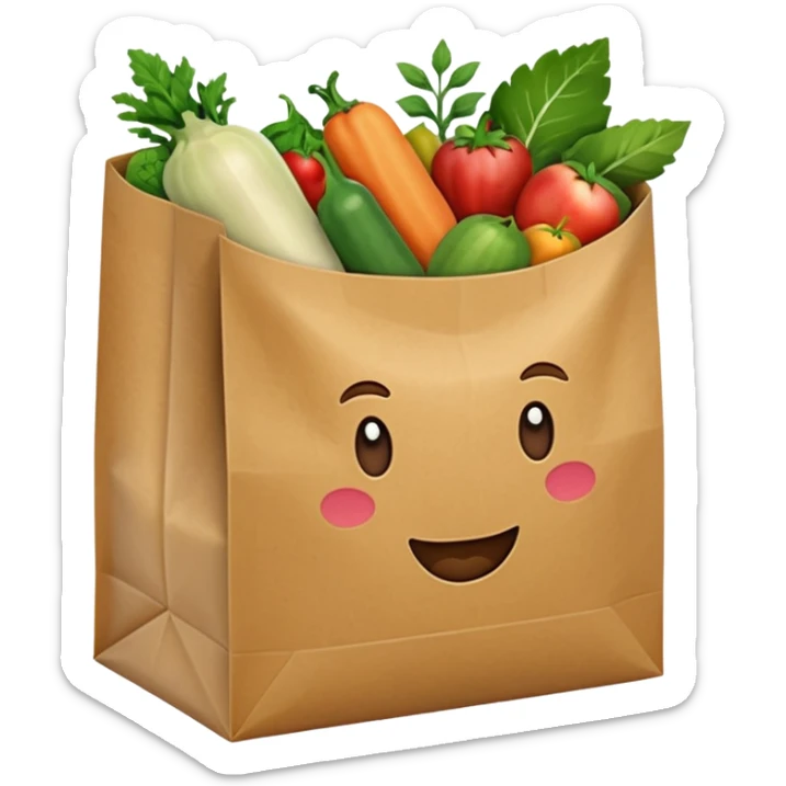 sac kraft marron ouvert avec des légumes et des fruits dedans  sticker