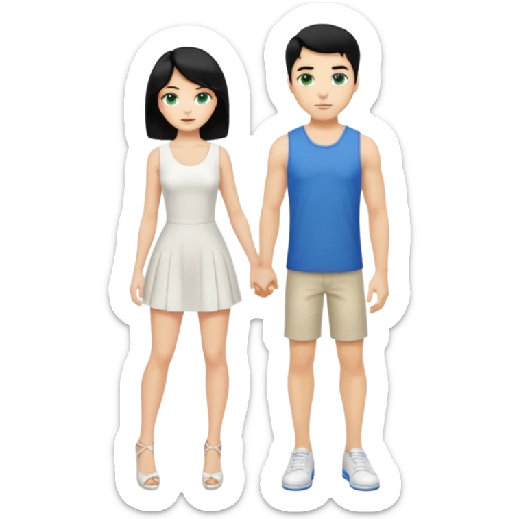 Prince, black hair, body, legst, blue eyes, shoes, woman blonde hair, green eyes, sexy white short sleveless dress, shoes sticker