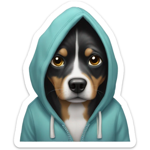 Dog wearing a hoodie sticker