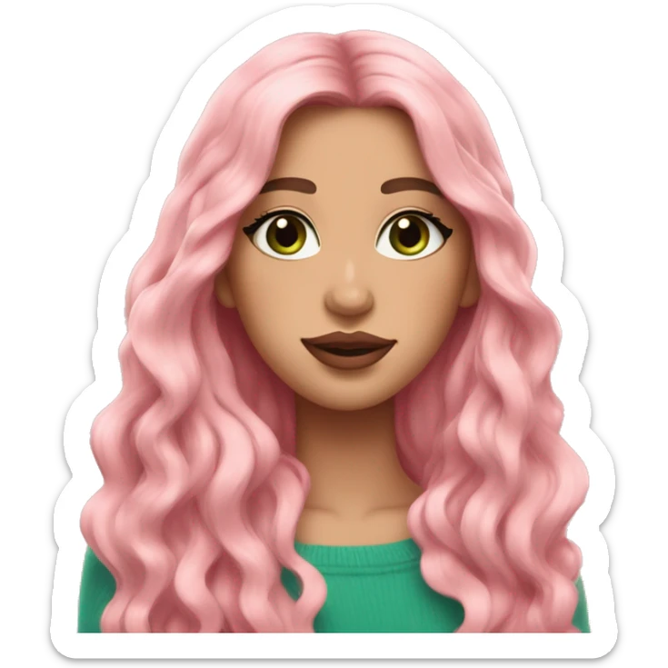 girl pink sweater pink lipstick green eyes blue earrings pink nails golden wavy long hair full body sticker
