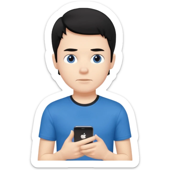 the bust of a white boy, black haired with a blue T-shirt, I want only his bust, whithout arms or mobile phones sticker