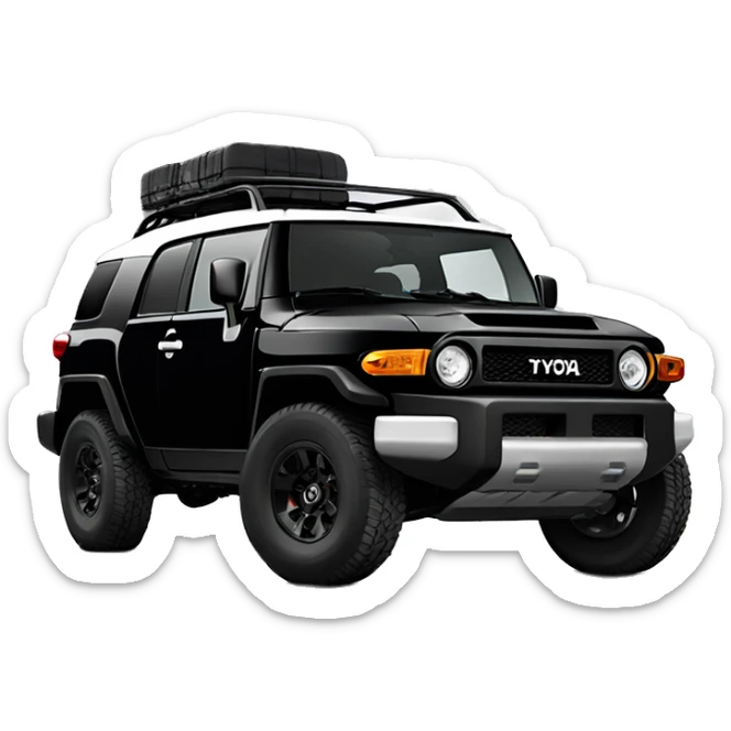 Black Toyota FJ cruiser with aftermarket bumper in front  sticker