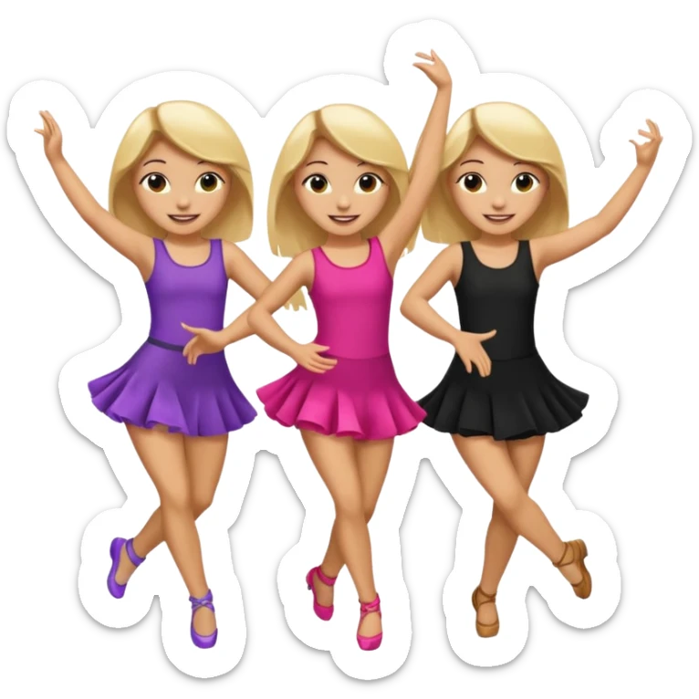 Emoji of 3 Girls dancing one with blonde hair, one tan skin with brown hair and one with black hair sticker