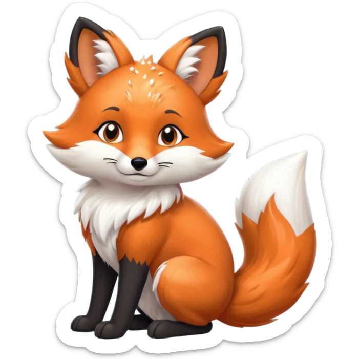 Floofy the Creampuff fox blackish gray fur color chubby Black paws orange color 3 tailsCrystals on the head, tails and Back sticker