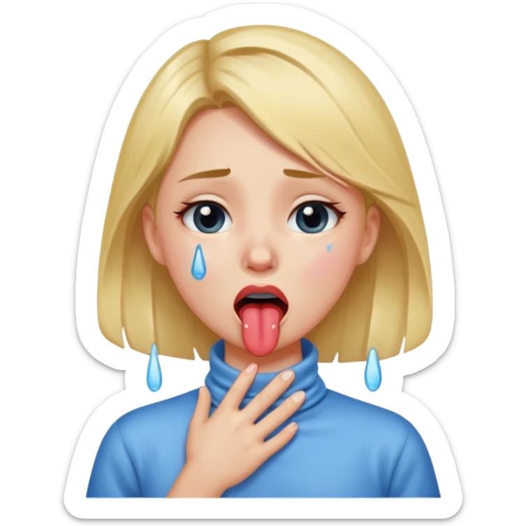 a girl holding her neck sticking her tongue out with tears sticker