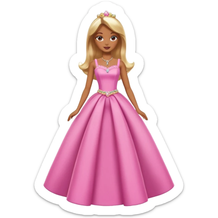 Brown skin blonde hair barbie princess with long dress   sticker
