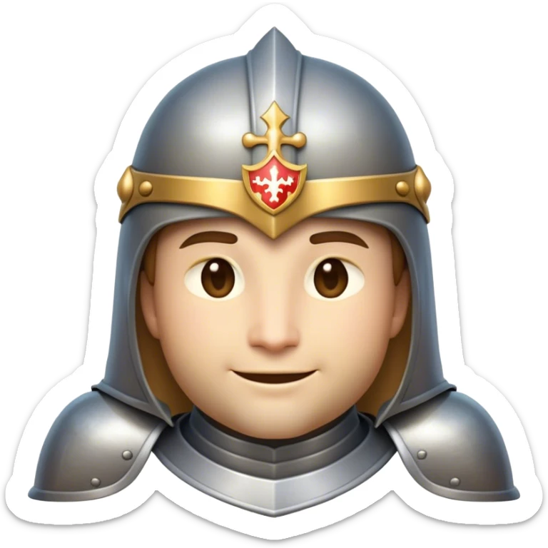 Clash of Clans aesthetic: Beautiful and Majestic Knight Portrait Emoji, Rendered in serene valor with a gentle, confident smile and regal bearing, showcasing a refined, elegantly armored form with polished heraldic accents and softly closed eyes in natural skin tone, Simplified yet exquisitely endearing features, highly detailed, glowing with a soft, majestic light, high shine, calm and heroic, stylized with an air of timeless chivalric grace, soft glowing outline, capturing the essence of a majestic knight whose noble spirit inspires epic quests! sticker