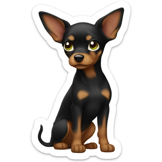 Mini pincher black with brune girl , long hair and green eyes  sticker
