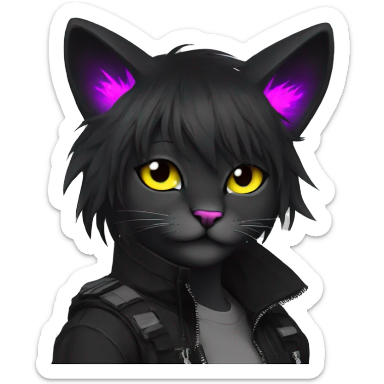 Edgy Shy Anthro cool pretty colorful dark cat-fursona techwear punk black emo-mane sticker