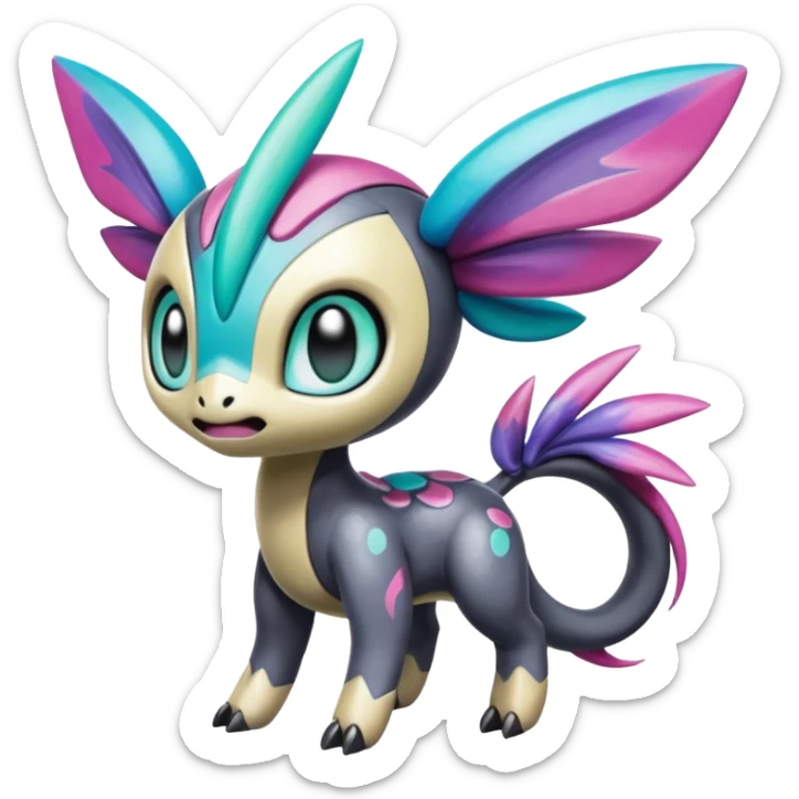 Colorful Shiny Edgy Cool Badass Painted Splashed Exotic Meloetta-Palkia-Stitch-Fakémon-creature-hybrid sticker