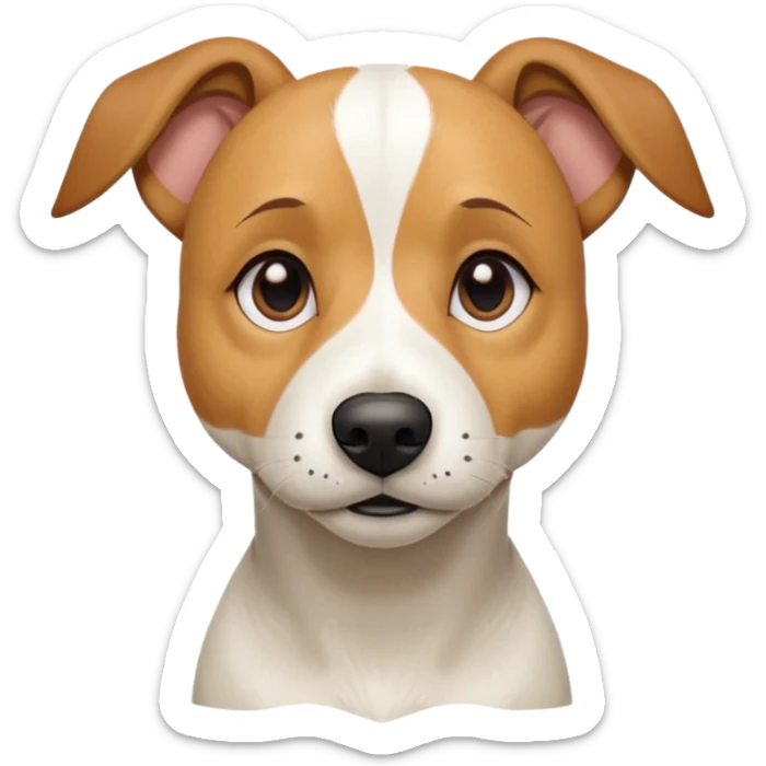 a full body facing front on of a buff white beagle cross jack russell terrier looking dog the size of a kelpie with light brown long ears resting on its face and a light brown patch above one eye and a large snout. the rest of the dog is completely white.  sticker