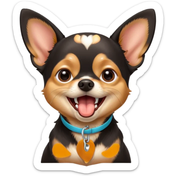 A high-resolution digital illustration of a cute black and tan chihuahua yawning. portrait in a clean, semi-realistic style sticker