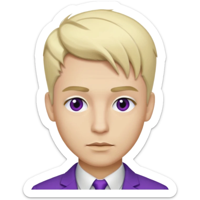 A man with blonde mod hair, brown eye and eyebrow, purple lip sticker