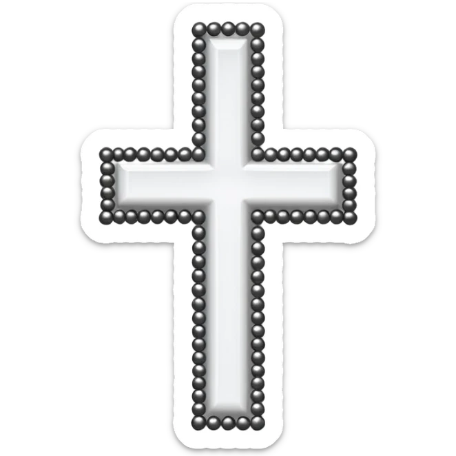 Elegant emoji icon of a white cross made of white beads, glossy surface, subtle shadows, pure white palette, centered sticker