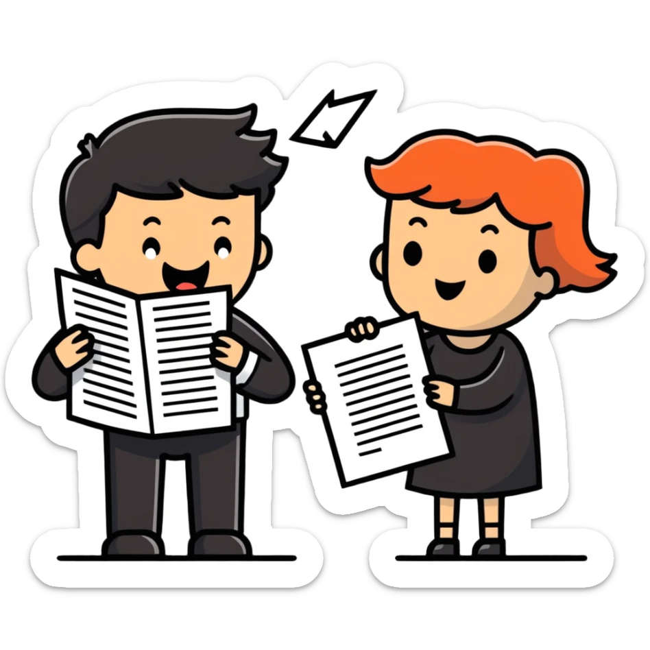 illustration of [man celebrating the singing of (divorce papers)] next to [crying woman] art influence two subjects sticker