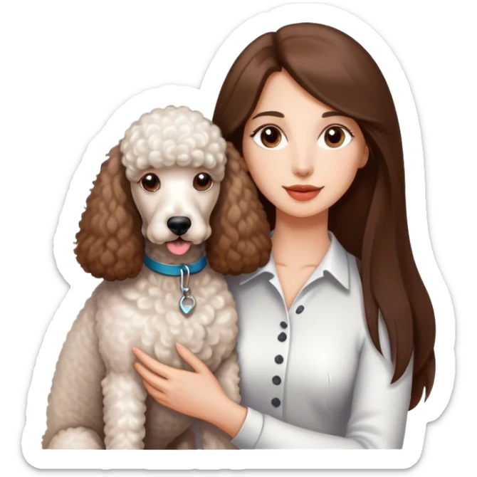 Long straight brown hair brown eyes beautiful women and white standard poodle you're holding sticker