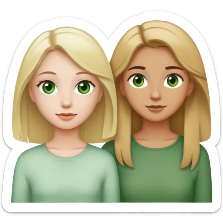 two bestfriends, one with blonde hair and green eyes and pale skin, and the other with brown hair and hazel eyes and tan skin sticker