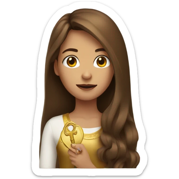 Girl with brown long hair with gold key in hand sticker