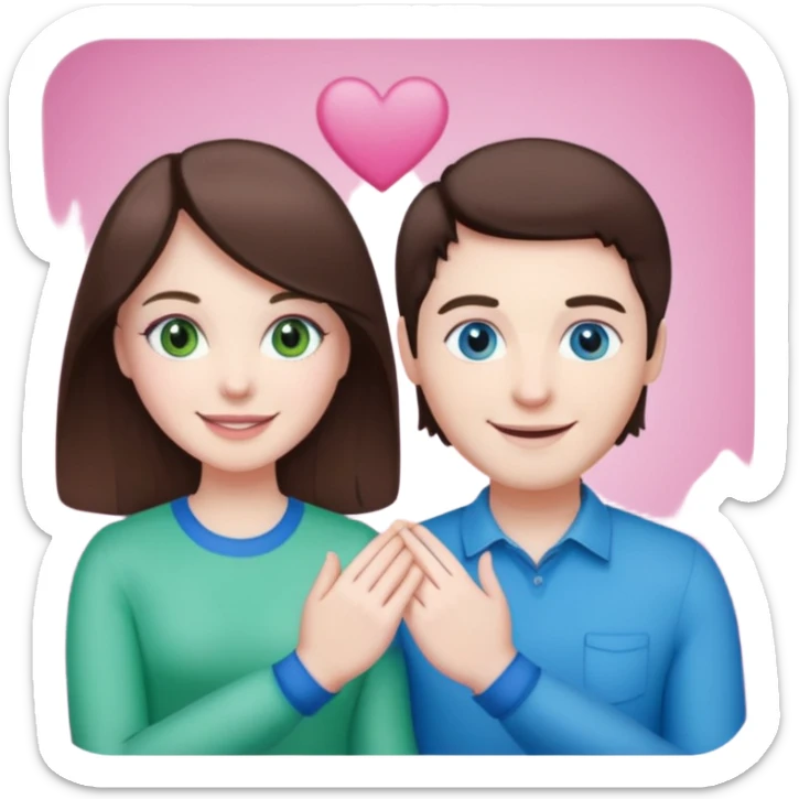 pink polaroid photo of a couple thats white with brunette hair blue and green eyes sticker