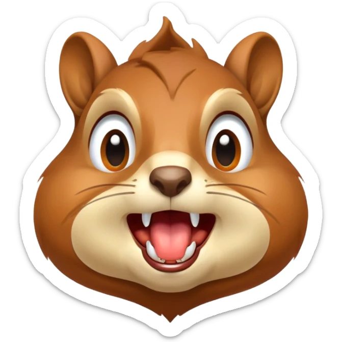 Close-up of squirrel face with exaggerated drool dripping from mouth, very hungry expression, saliva clearly visible sticker