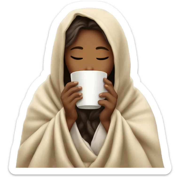 girl inside a blanket sipping coffee eyes closed sticker