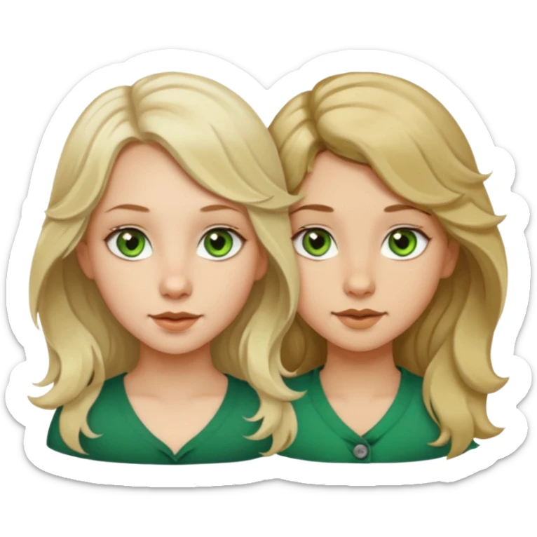 two girls. 1# girl: blonde long hair a bit wavy, green eyes, small button nose, very pale skin.  2# girl: short brown hair (wolfcut), brown eyes but a little green in them, very small button nose. sticker