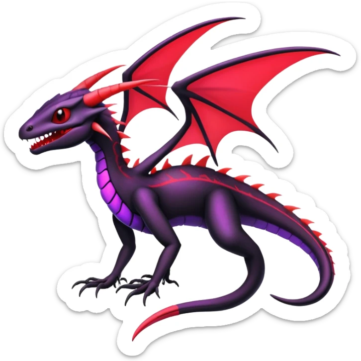 Colorful Neon Black and red and purple Gothic Edgy Tropical Flygon-Aurorus-Salandit-Salazzle-Amaura-Hybrid-Creature sticker