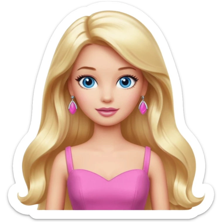 barbie, long blonde hair, pink dress, with blue eyes sticker