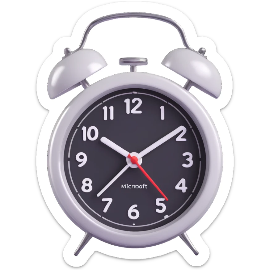 alarm clock emoji, 3D Microsoft fluent style, shiny, classic twin bells, clear face sticker