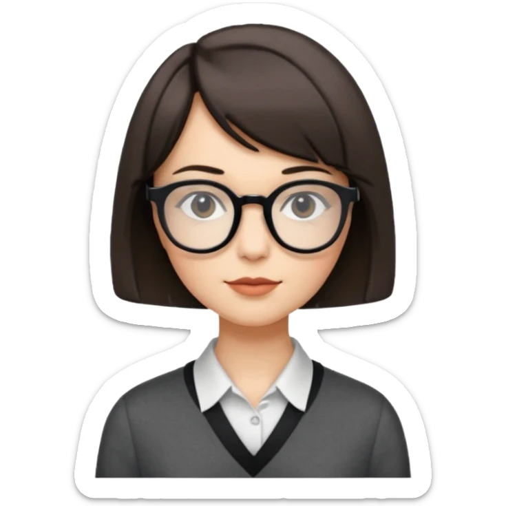 woman petite bob haircut wears dark squarish glasses, classic clothes sticker