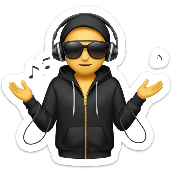 a hoodie with sunglasses and headphones with dancing motion lines sticker