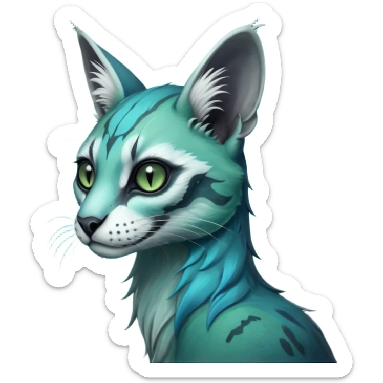 dark spooky foggy gloomy skeletal nightly skully zombie-like swampy ghostly greyish dull green-blue-turquoise spectral glorious divine exotic cute cool beautiful beautiful fantasy-caracal-civet-genet-sergal-vernid-Gryphon-Cacomistle-Trico-oncilla-animal-Fakémon-hybrid-fursona (full body) sticker