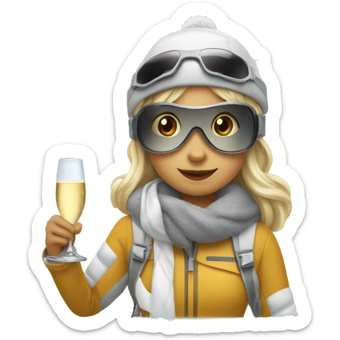 Girl skiing with a glas of champagne in her hand  sticker