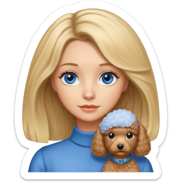 A light-brown miniature poodle with a blonde lady who has shoulder-length hair and blue eyes. sticker