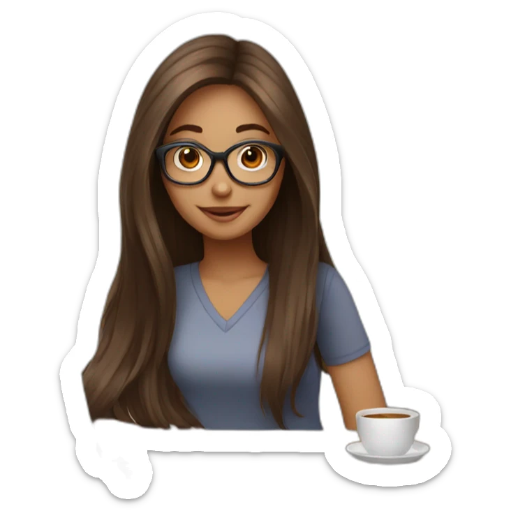 girl with long brown hair and big glasses working on laptop sticker