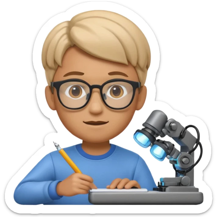 A 3D emoji with a Memoji style that the depicts a person who is learning to become a mechatronic as his highchool extended profile. He is a young boy in a highschool age. sticker