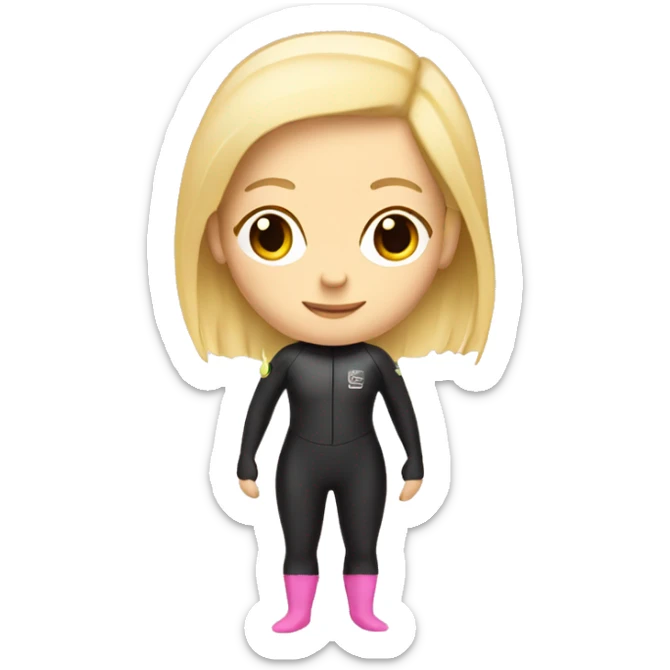 Scuba diver girl blonde hair pale pink wetsuit and fins sticker