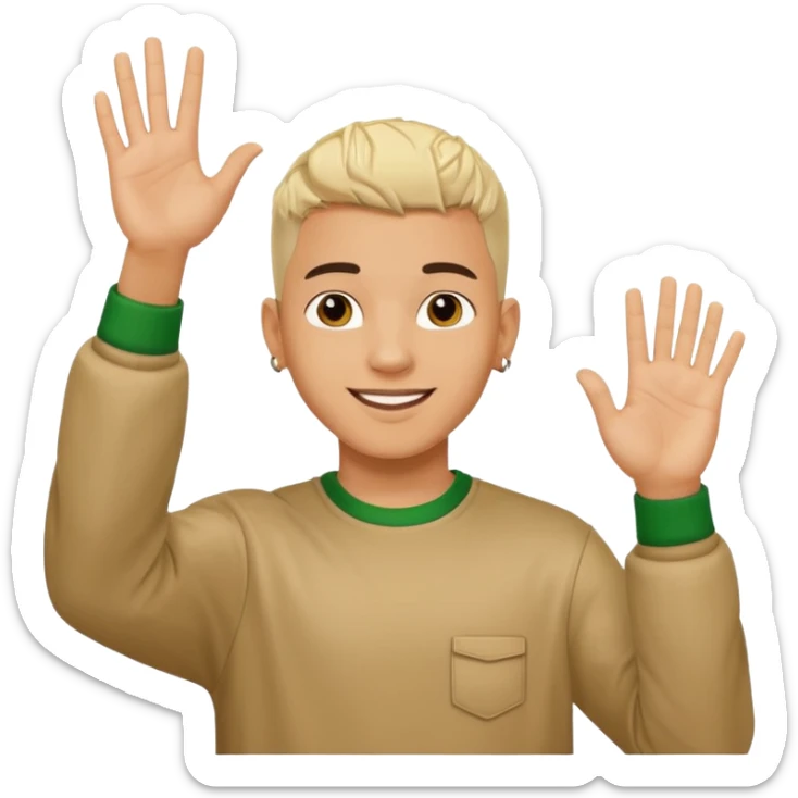 joven trigueno corte de pelo reguetoon sonrisa bonita saludando mano arriba sticker