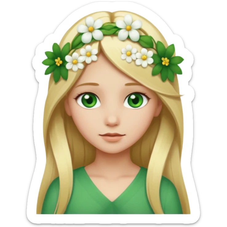 Girl profile picture with long blonde hair and green eyes and a flower in her hair sticker