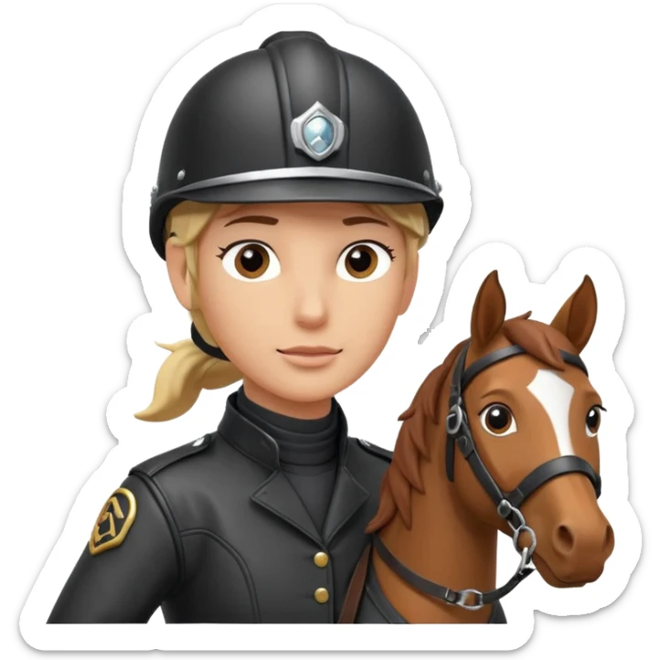 horse rider portrait, head and shoulders only, wearing riding helmet, leather jacket collar, confident expression, subtle horse tack strap visible, 3D cartoon, mobile game icon style, clean background, no text, no watermark
 sticker