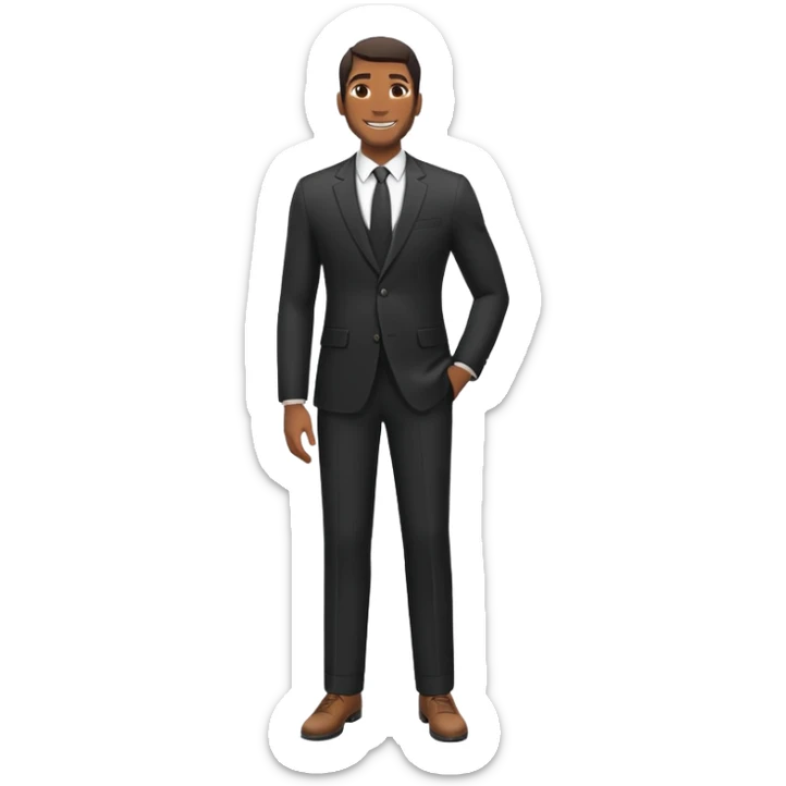 A full-body digital illustration of a Black man standing ,confidently in a  black suit, sticker