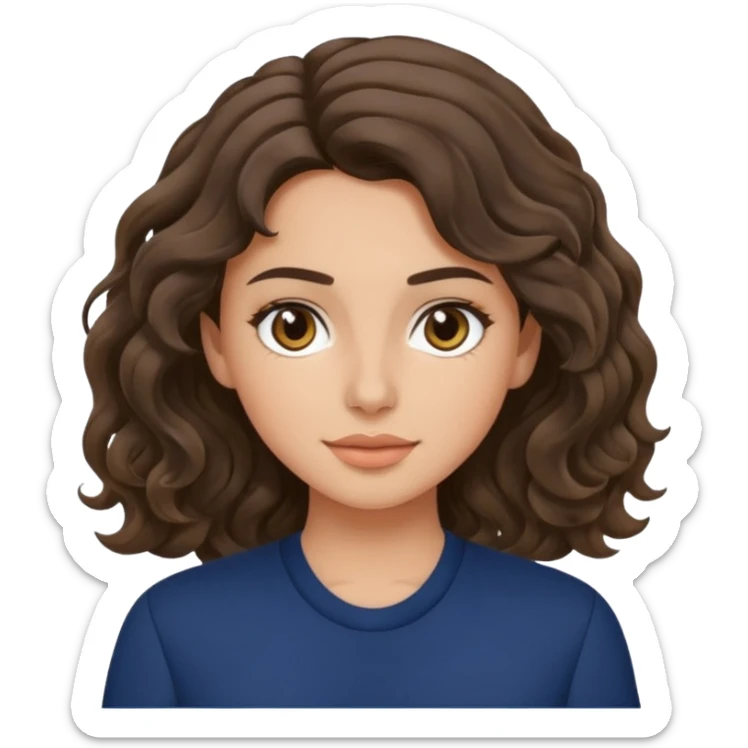 A brunette wavy hair girl, with fair/olive skin, simple makeup wearing navy blue clothes sticker