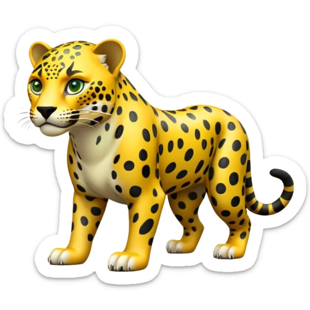 cinematic-jaguar-realistic-full-body-on all fours-emoji,-powerful-frame-poised-for-action,-yellow-fur-adorned-with-bold-black-rosettes,-head-tilted-dramatically,-piercing-green-eyes-locked-onto-its-prey,-simplified-yet-realistic-focused-features,-highly-detailed,-glowing-with-an-almost-sarcastic-glow sticker