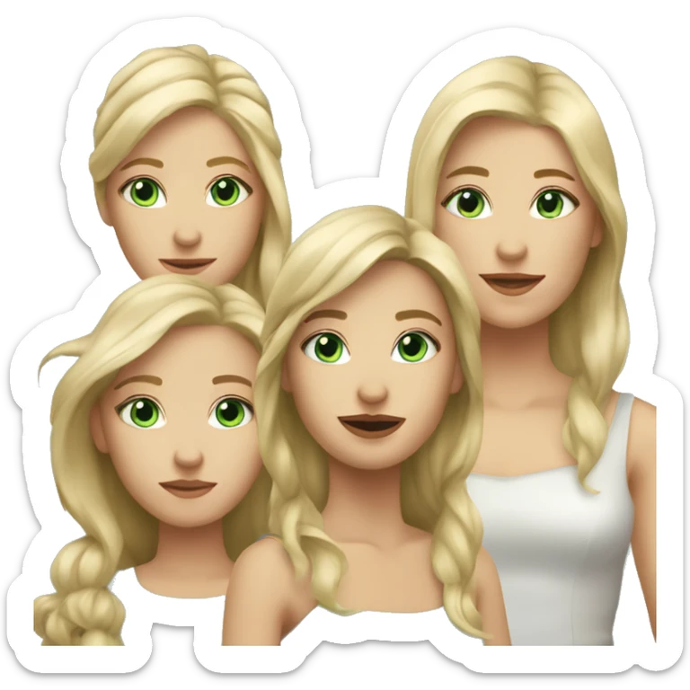 3 sisters, one with long blonde hair, one with short blonde hair, one with short brown hair. Blueish green eyes for all sticker