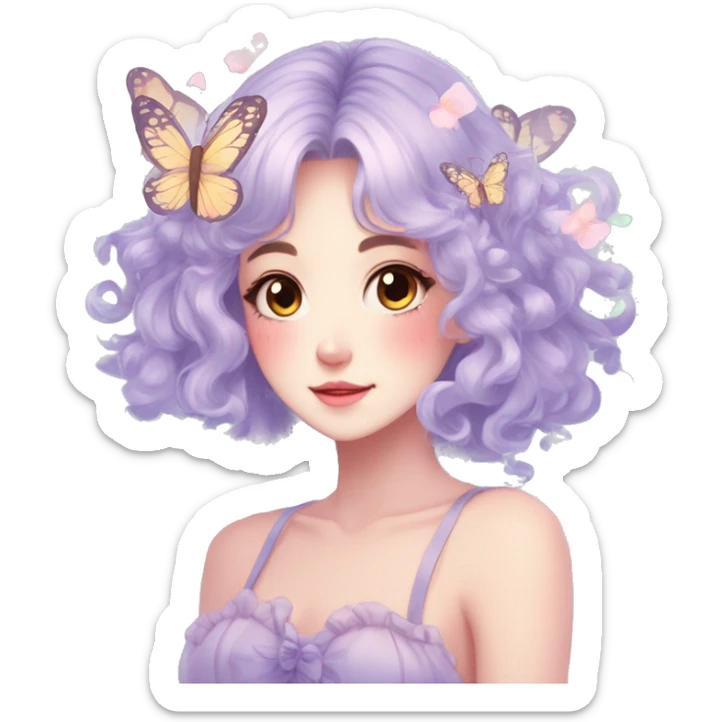 gorgeous anime pastel lady with butterflies and beautiful hair fairycore cottagecore sticker